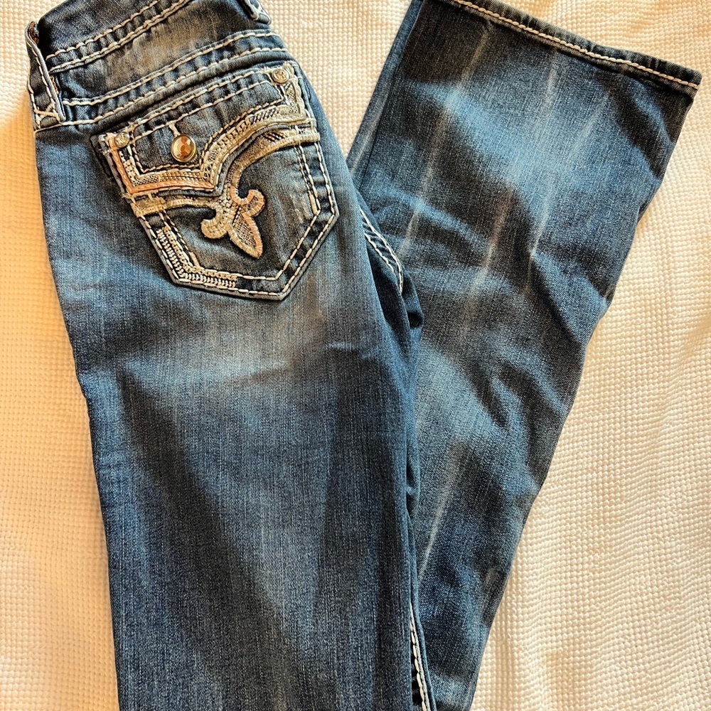 Rock Revival Mid Wash Bootcut Jeans with Embroidered Pocket
